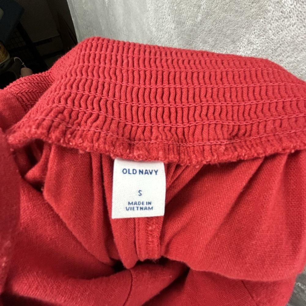Old Navy Jumpsuit Womens Small Red Linen Blend Wide Leg Crop Spaghetti Strap - Picture 3 of 6